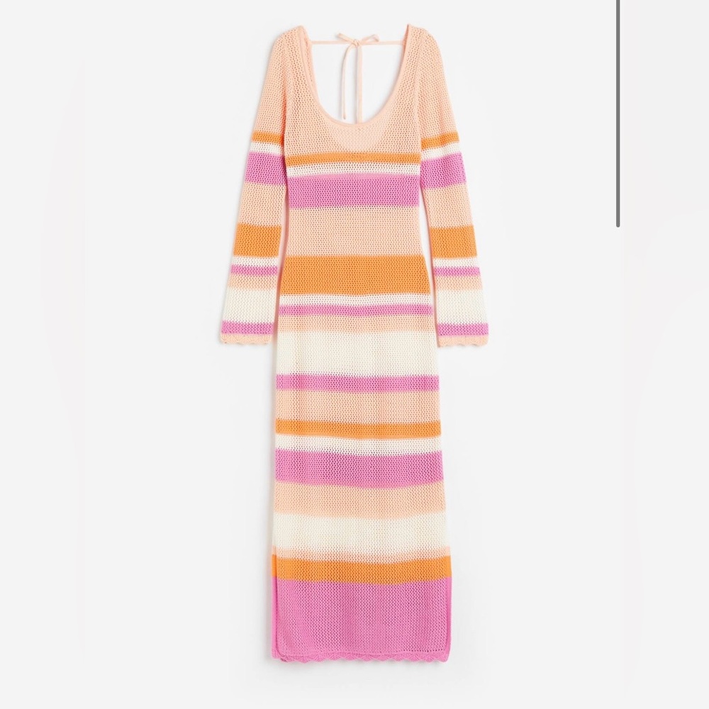 H&M Pink and Orange Striped Long Sleeve Dress